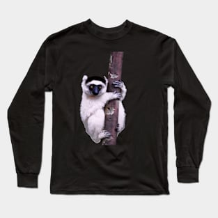 Cute Sifaka Lemur monkey clinging to a tree Long Sleeve T-Shirt